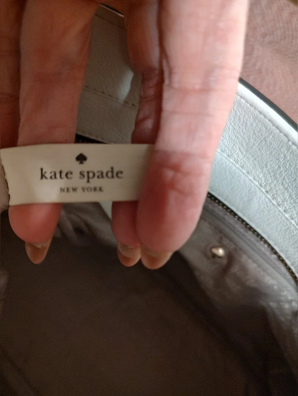 kate spade Black Leather Tote with Black-and-White Striped Handles